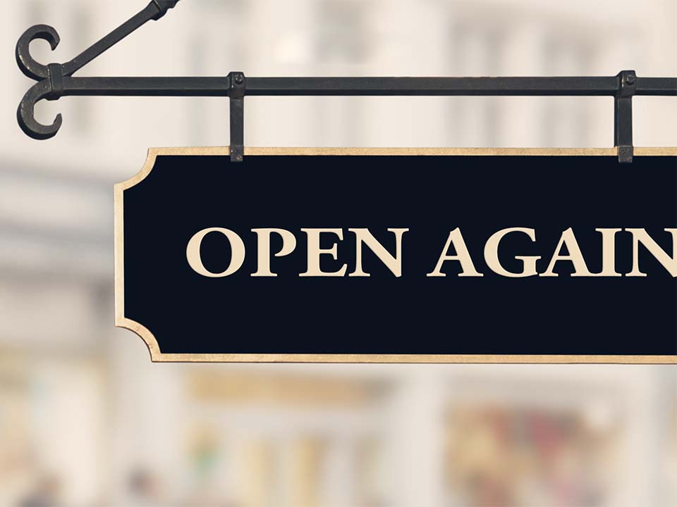 Sign with the text 'open again'