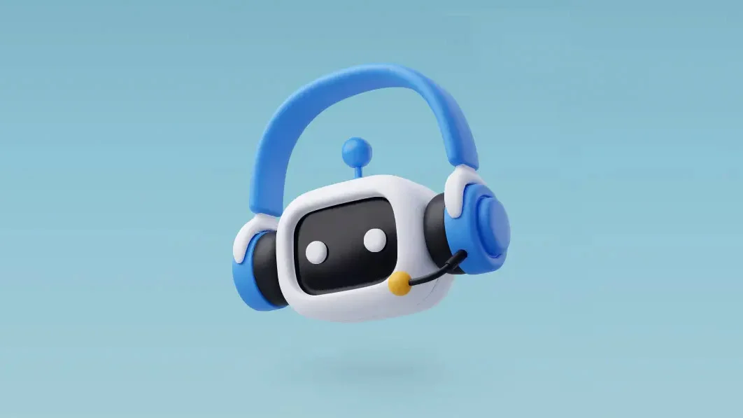 muñeco robot sobre fondo azul